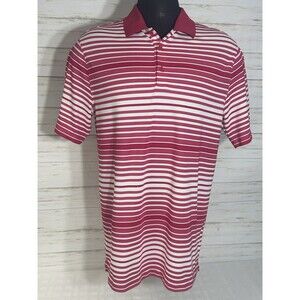 Nike Golf TOUR PERFORMANCE Polo Shirt Large Men Pink White Stripe Shorts Sleeve